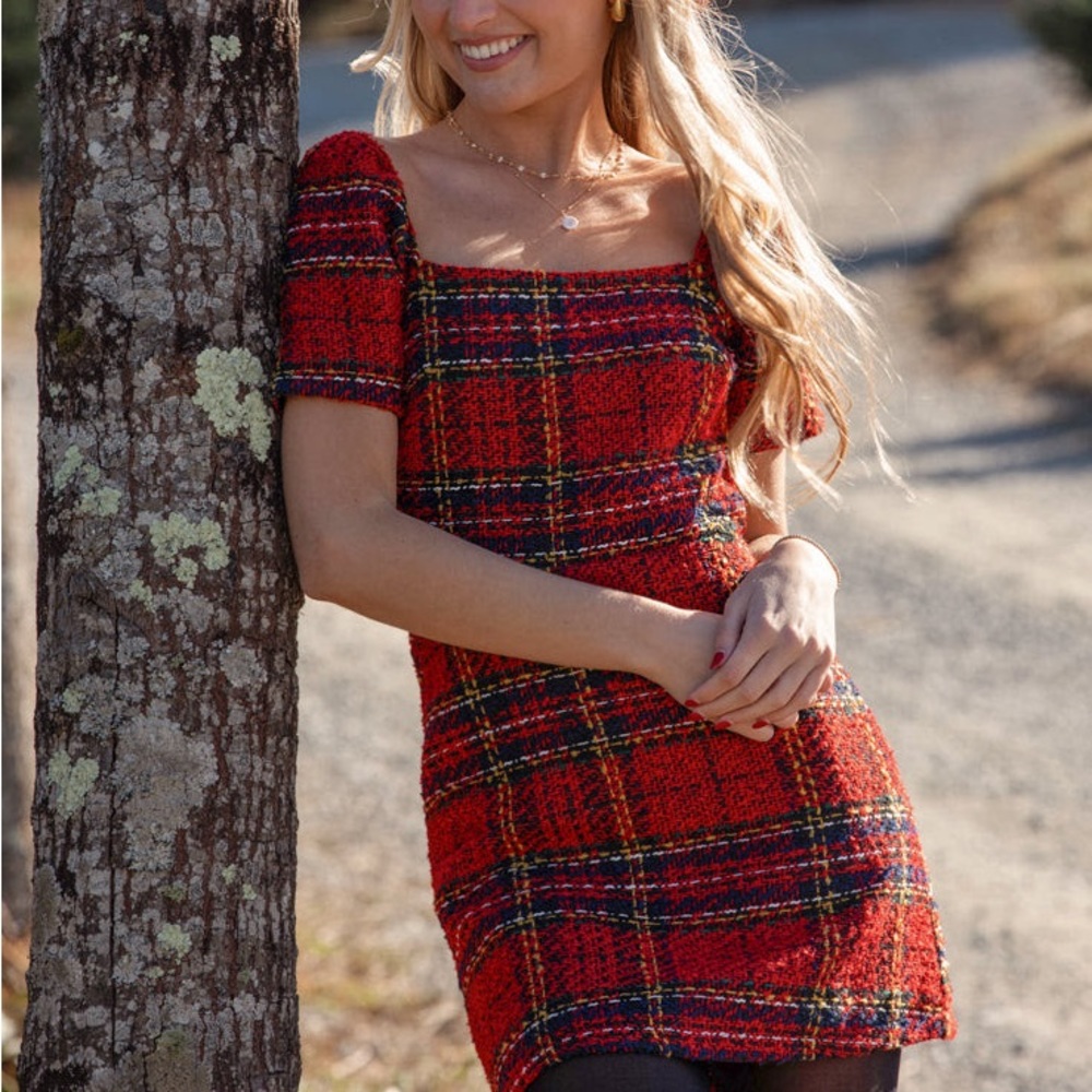 Vestique Christmas Plaid Mini Dress - size small